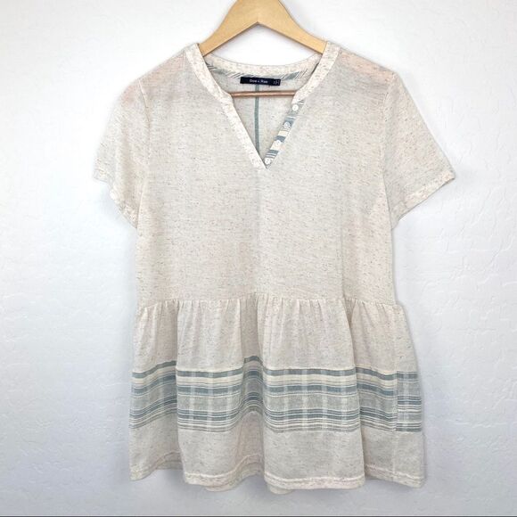 Doe & Rae henley peplum top oatmeal teal medium - Picture 3 of 7